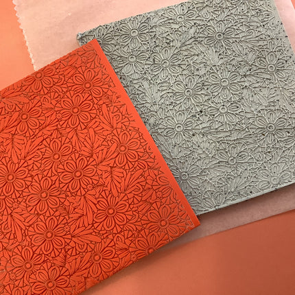 Harvest Flowers Boho Rubber Stamp Texture Sheet Mat for polymer clay metal clay mixed media art - Create Along 