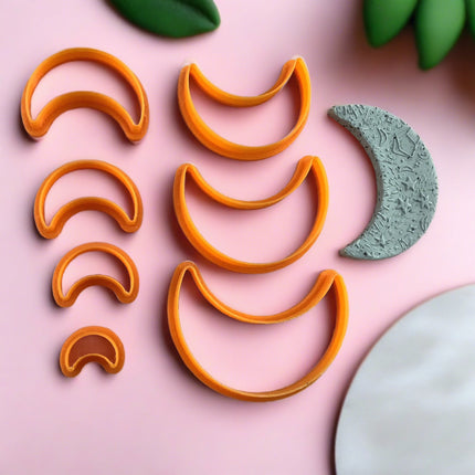 Soft Crescent Moon polymer clay cutter set of 7 - Create Along 