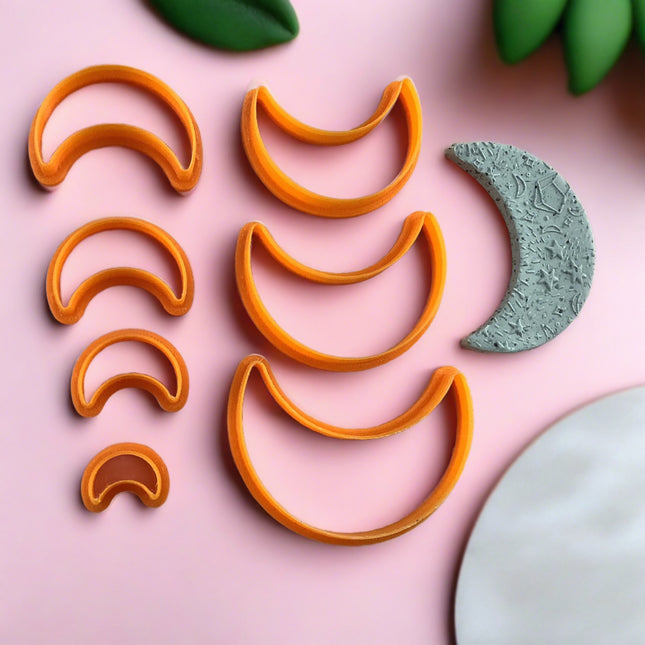 Soft Crescent Moon polymer clay cutter set of 7 - Create Along 