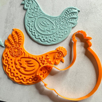 Funky Flower Chicken Large polymer clay cutter - Create Along 