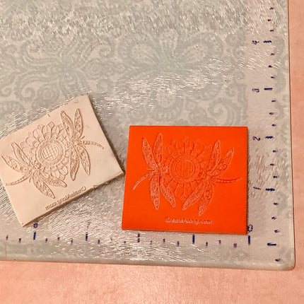 Deco Dragonflies and Sunflower Elements rubber clay texture stamp - Create Along 