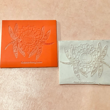 Deco Dragonflies and Sunflower Elements rubber clay texture stamp - Create Along 