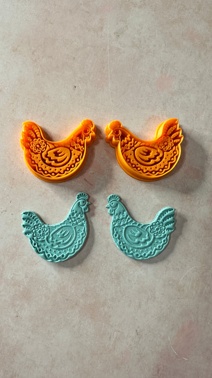 Funky Flower Chicken Large polymer clay cutter - Create Along 