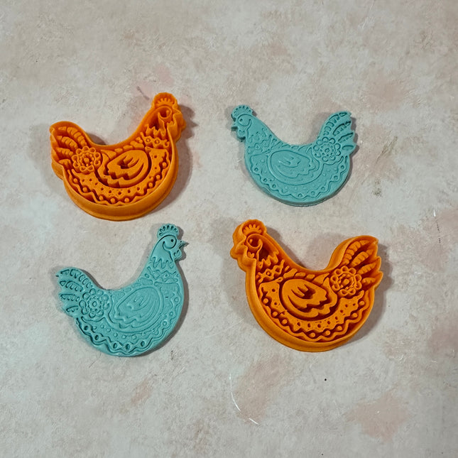 Funky Flower Chicken Set of Mirrored clay cutters - Create Along 
