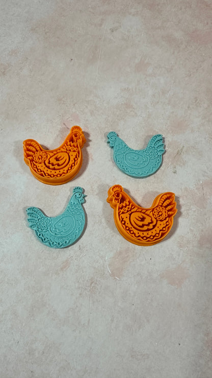 Funky Flower Chicken Set of Mirrored clay cutters - Create Along 