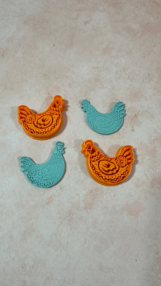 Funky Flower Chicken Set of Mirrored clay cutters - Create Along 