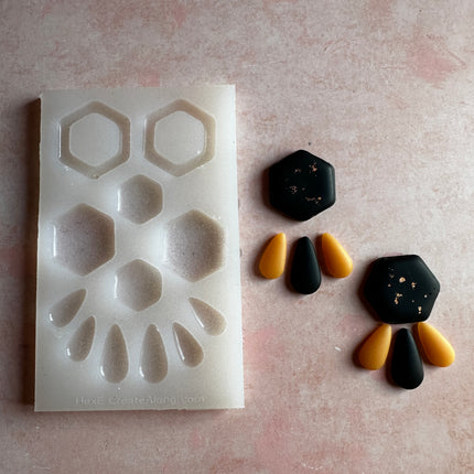 HexE Soft hexagons translucent silicone mold polymer clay UV resin earrings - Create Along 