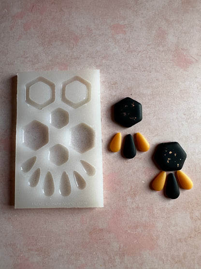 HexE Soft hexagons translucent silicone mold polymer clay UV resin earrings - Create Along 