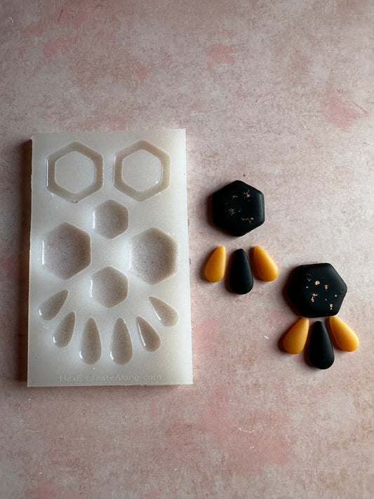 HexE Soft hexagons translucent silicone mold polymer clay UV resin earrings - Create Along 
