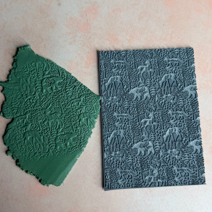 Peaceful Woodlands polymer clay rubber stamp bear fox deer rabbit