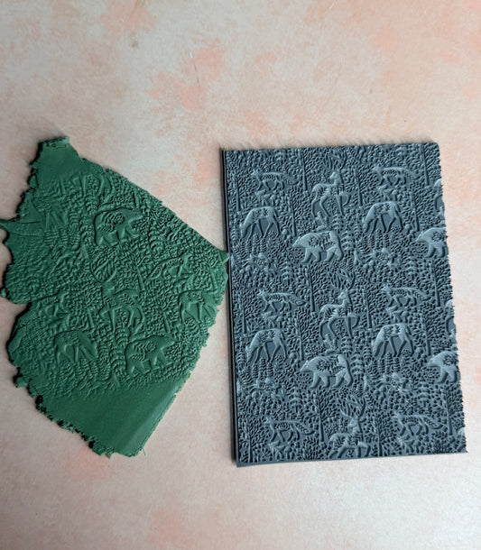 Peaceful Woodlands polymer clay rubber stamp bear fox deer rabbit
