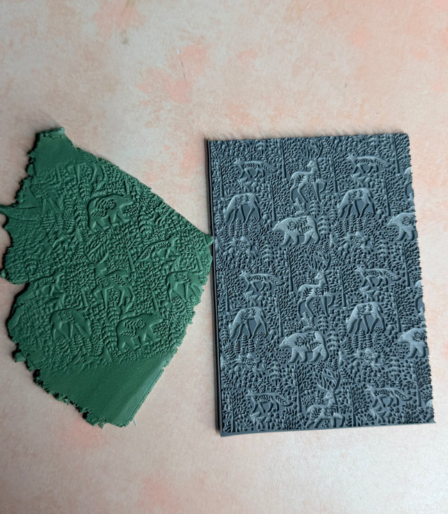 Peaceful Woodlands polymer clay rubber stamp bear fox deer rabbit