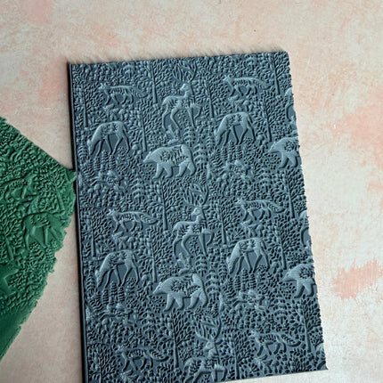 Peaceful Woodlands polymer clay rubber stamp bear fox deer rabbit