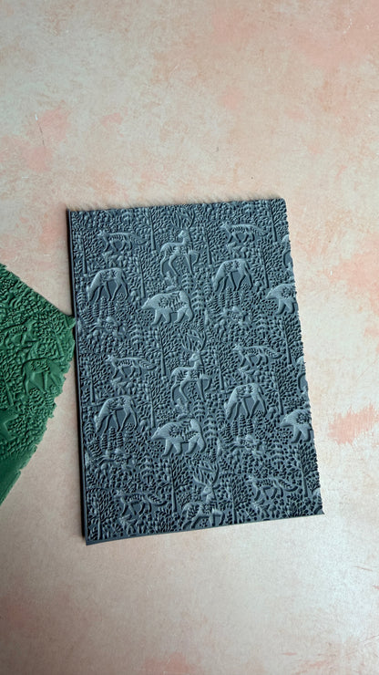 Peaceful Woodlands polymer clay rubber stamp bear fox deer rabbit
