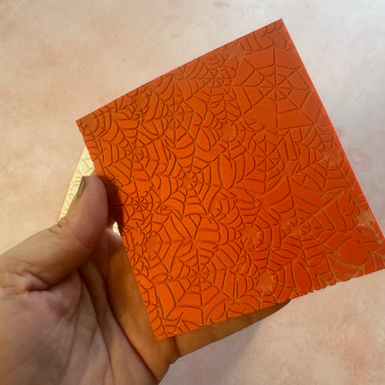 Cobwebs spider web polymer clay rubber stamp texture mat Halloween - Create Along 
