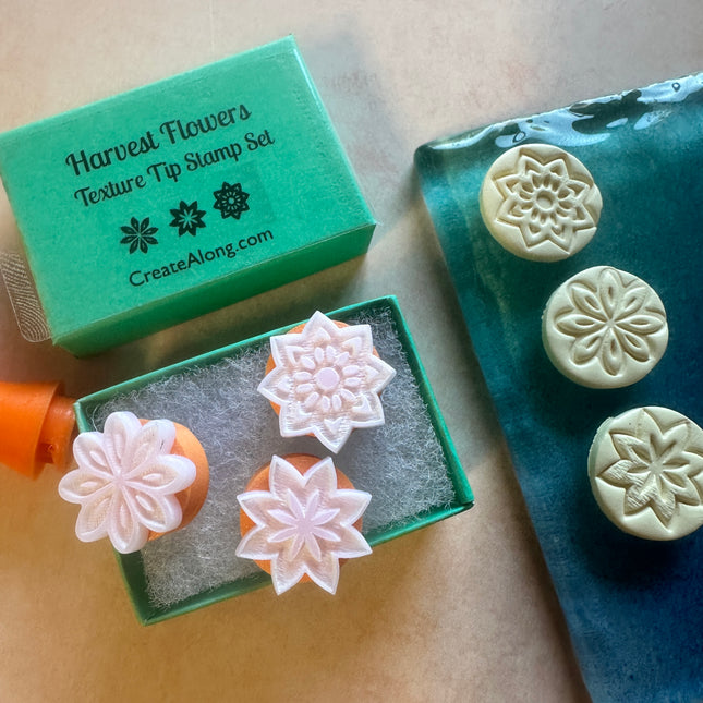 Harvest Flowers Texture Tips mini stamps for polymer clay and jewelry - Create Along 
