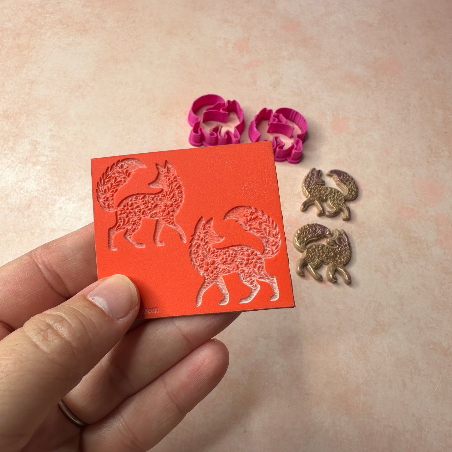 Fancy Foxes small mirrored polymer clay earrings stamp and cutter set