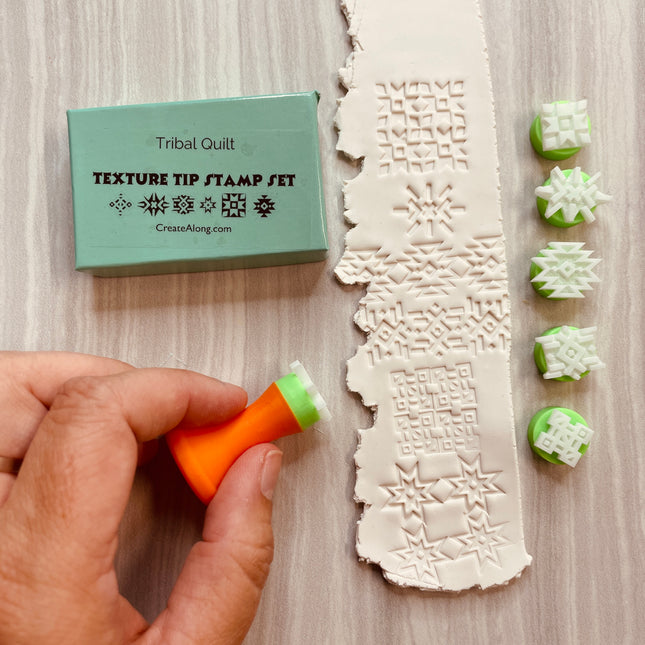 Texture Tips stamps Southwest Tribal Quilt Set of 6 small stamp set for polymer clay and mixed media - Create Along 