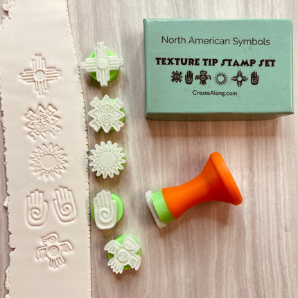 Texture Tips Stamps North American Symbols Set of 6 small stamp set for polymer clay and mixed media - Create Along 