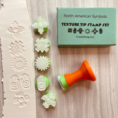 Texture Tips Stamps North American Symbols Set of 6 small stamp set for polymer clay and mixed media - Create Along 