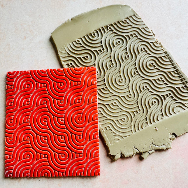 Swirl Wave Rubber Deco Clay texture Stamp - Create Along 