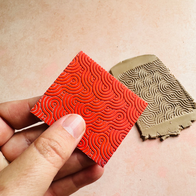 Swirl Wave Rubber Deco Clay texture Stamp - Create Along 