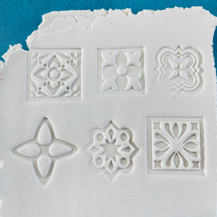 Mediterranean Tiles Texture Tips mini clay ink mica stamps - Create Along 