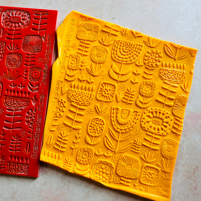 Scandi Flowers Rubber Stamp polymer clay texture sheet - Create Along 
