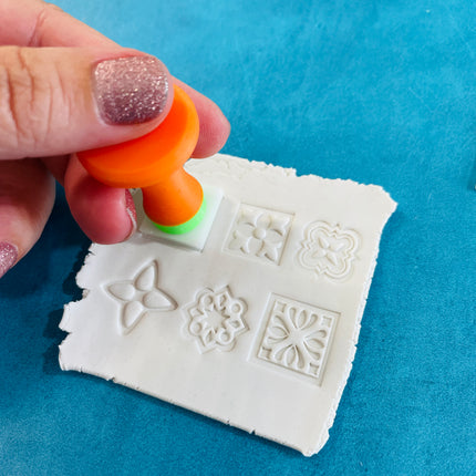 Mediterranean Tiles Texture Tips mini clay ink mica stamps - Create Along 