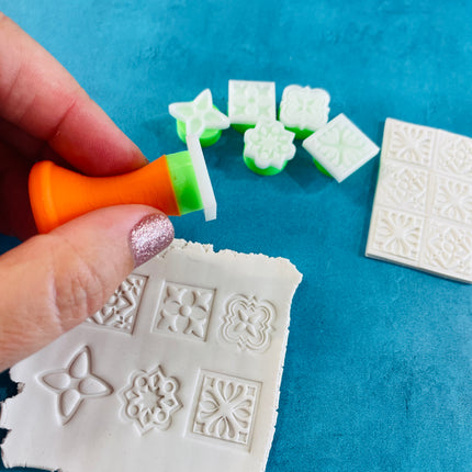 Mediterranean Tiles Texture Tips mini clay ink mica stamps - Create Along 