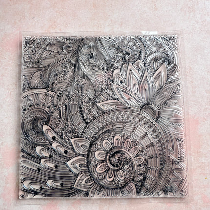 Doodle Flower Square Mandala Zen tangle inspired clear rubber stamp clay texture - Create Along 