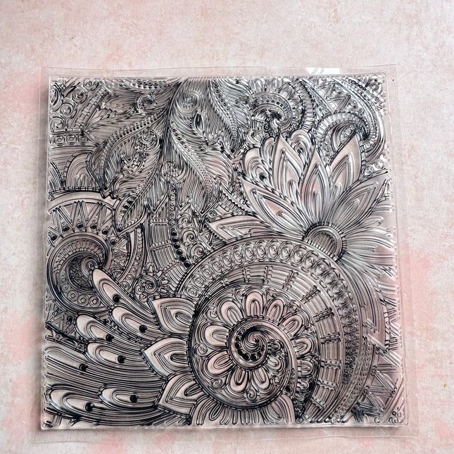Doodle Flower Square Mandala Zen tangle inspired clear rubber stamp clay texture - Create Along 