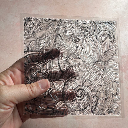Doodle Flower Square Mandala Zen tangle inspired clear rubber stamp clay texture - Create Along 