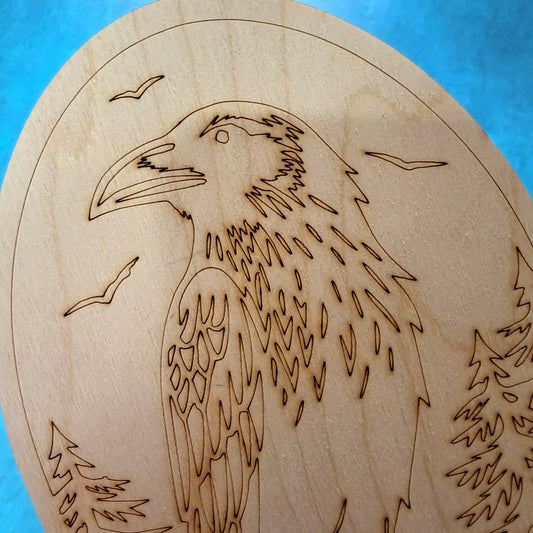 Raven on a branch paint your own wood canvas
