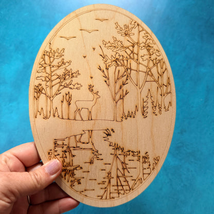 Deer at the river paint your own wood canvas