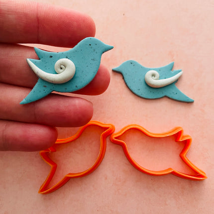 Whimsey Bird # 2 earrings mirrored polymer clay cutter set - Create Along 