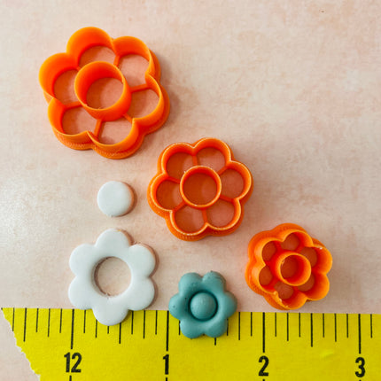Cute Flower Donut earrings polymer clay cutter set of 3 stud and dangles - Create Along 