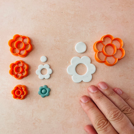 Cute Flower Donut earrings polymer clay cutter set of 3 stud and dangles - Create Along 