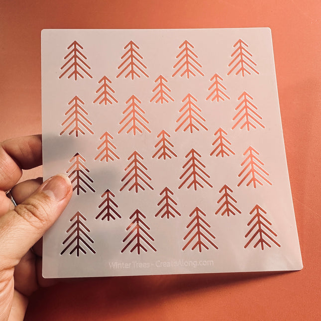 Winter Trees Minimalistic polymer clay crafting mylar stencil - Create Along 