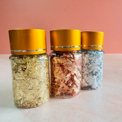 Gold Silver Rose-Gold Leaf Flakes shard glitter jar bottle - Create Along 