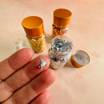 Gold Silver Rose-Gold Leaf Flakes shard glitter jar bottle - Create Along 