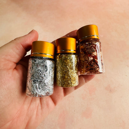 Gold Silver Rose-Gold Leaf Flakes shard glitter jar bottle - Create Along 
