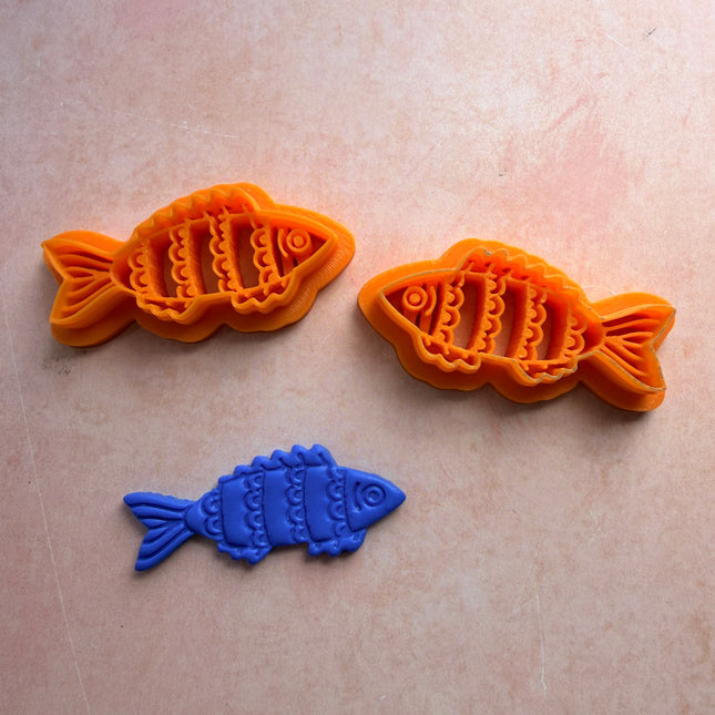 Scalloped Fish Mirrored Stamp and Cutter Set | 1.5 Inch