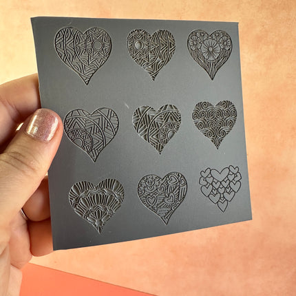 Hearts a Plenty Stamp and Cut polymer clay rubber texture sheet and cutter - Create Along 