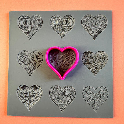Hearts a Plenty Stamp and Cut polymer clay rubber texture sheet and cutter - Create Along 