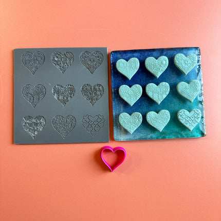 Hearts a Plenty Stamp and Cut polymer clay rubber texture sheet and cutter - Create Along 