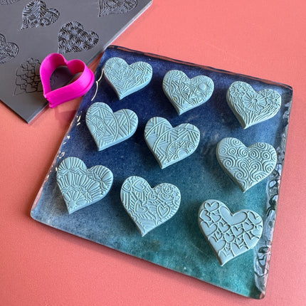 Hearts a Plenty Stamp and Cut polymer clay rubber texture sheet and cutter - Create Along 