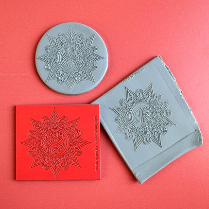 Mystical Mandala Sun Yin Yang polymer clay deco rubber stamp texture sheet - Create Along 