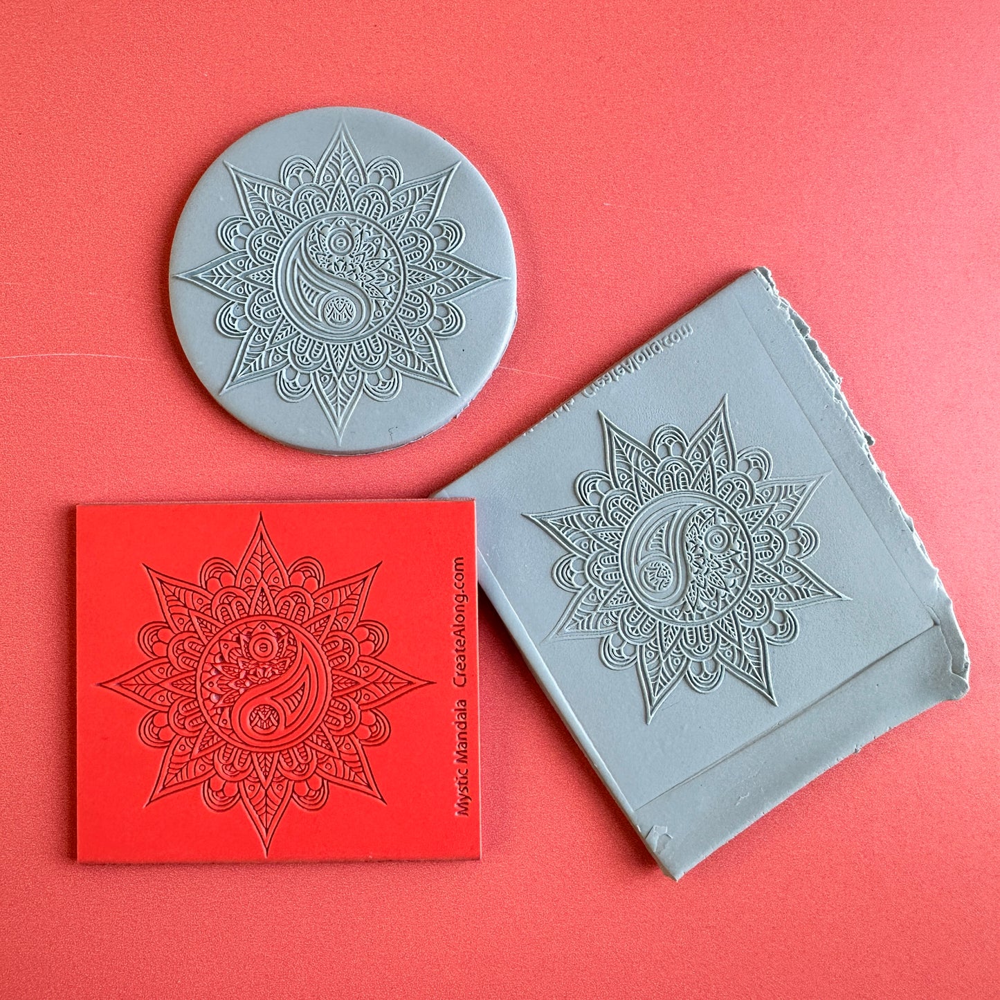 Mystical Mandala Sun Yin Yang polymer clay deco rubber stamp texture sheet