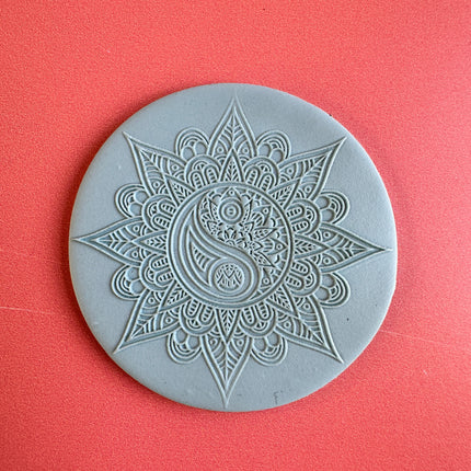 Mystical Mandala Sun Yin Yang polymer clay deco rubber stamp texture sheet - Create Along 
